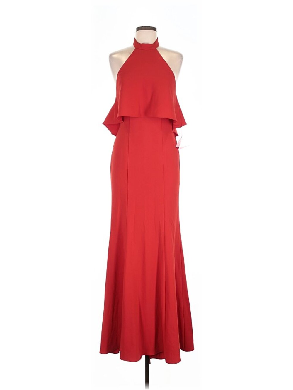 Red Formal Open Back Sleeveless Halter Floor Length Ruffled Mermaid Dress